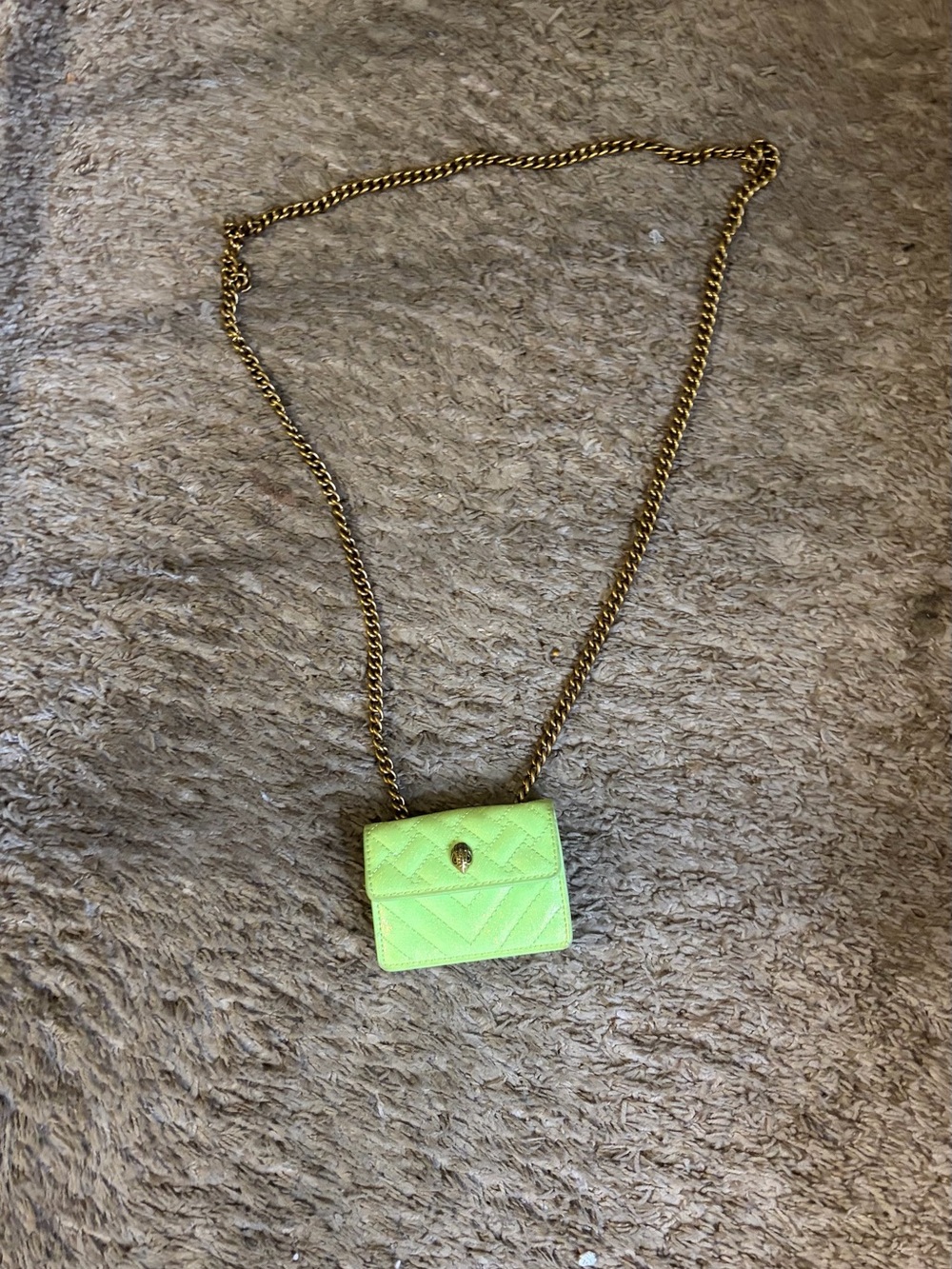 Quilted Neon Green Mini Crossbody Bag with Gold Chain